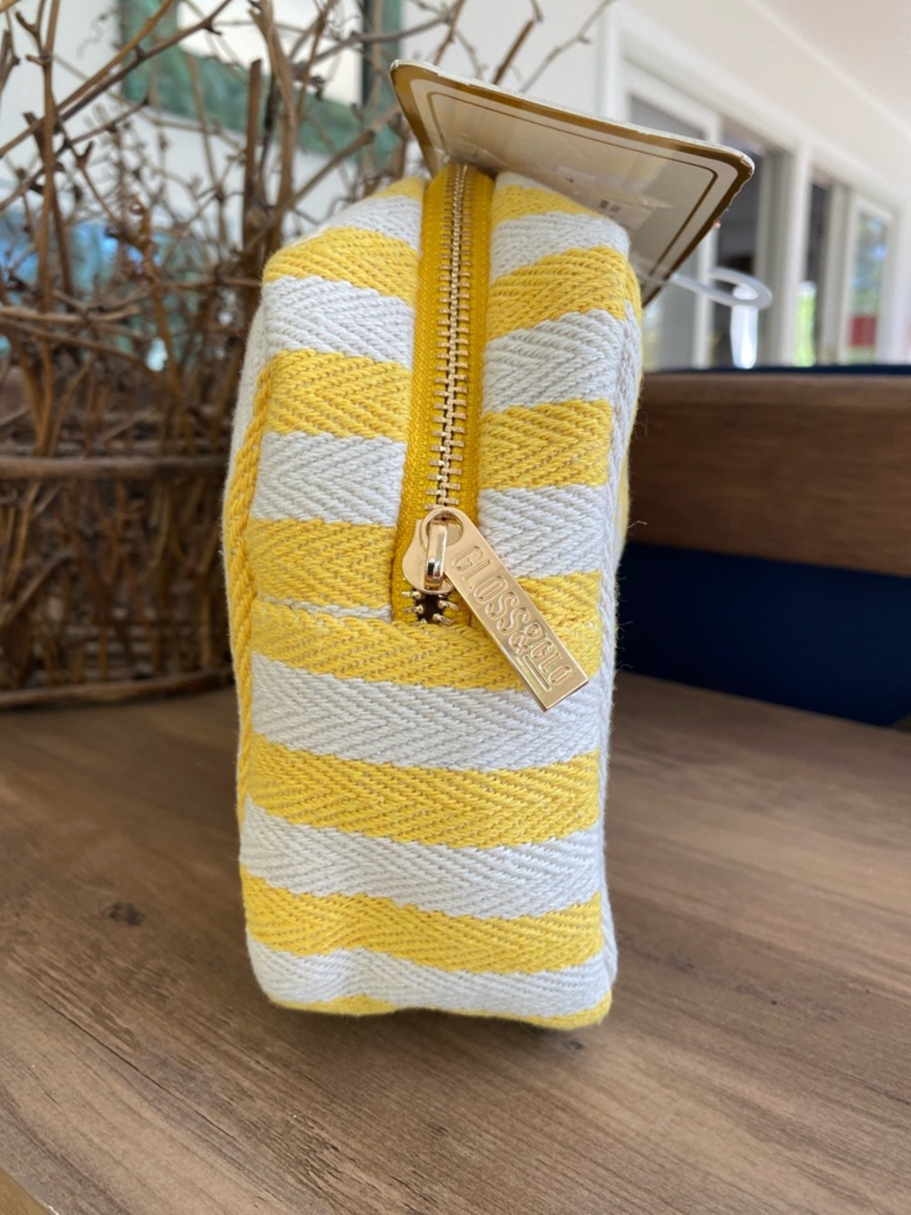 Postitano Yellow Stripe Cosmetic Bag with Lemon Embroidery - Picture 3 of 3